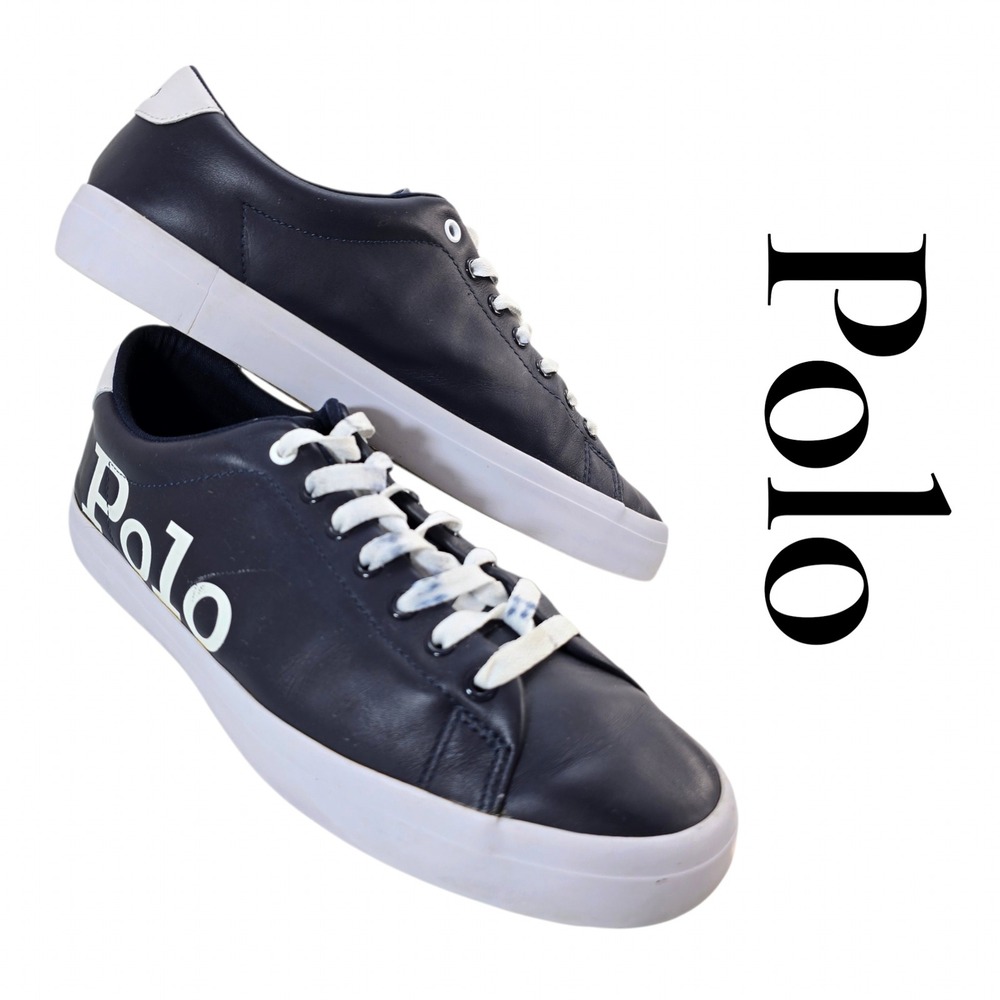 Polo Ralph Lauren Longwood Sneakers Mens 9 Navy Blue Leather Low Top Shoes Logo